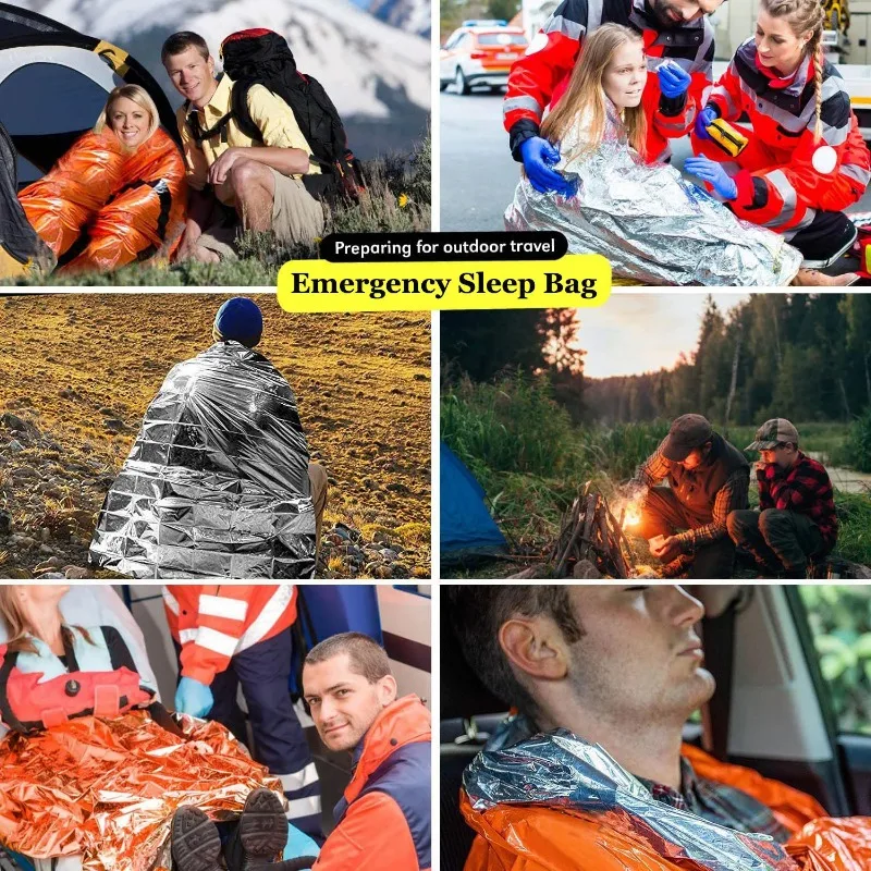 Outdoor Edc Camping Gear Portable Waterproof Emergency Survival Sleeping Bag Thermal Sack First Aid Rescue Kit Mylar Blanket