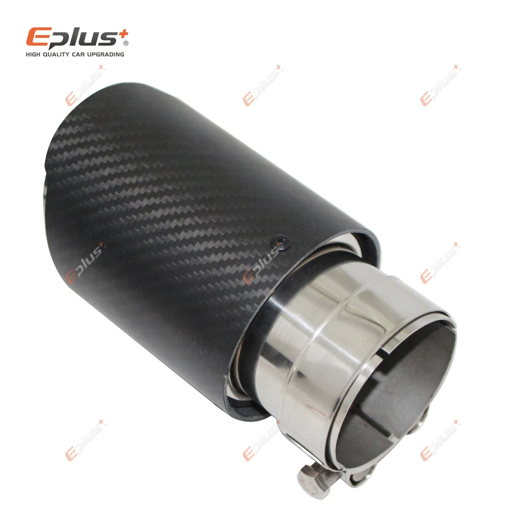طرف كاتم الصوت من ألياف الكربون غير لامع عالمي للسيارة ، نظام العادم ، كاتم صوت الأنابيب ، الفوهة المستقيمة ، الفضة غير القابل للصدأ