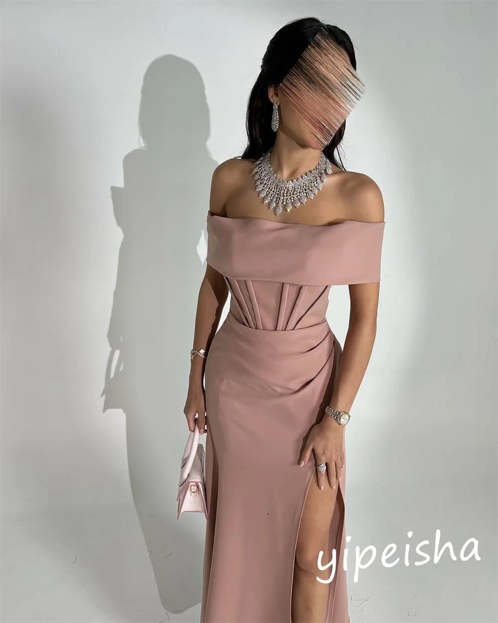 Vestido Midi plisado de satén para baile de Arabia Saudita, vestido de fiesta de cóctel, trompeta, cuello Barco, a medida, para ocasiones