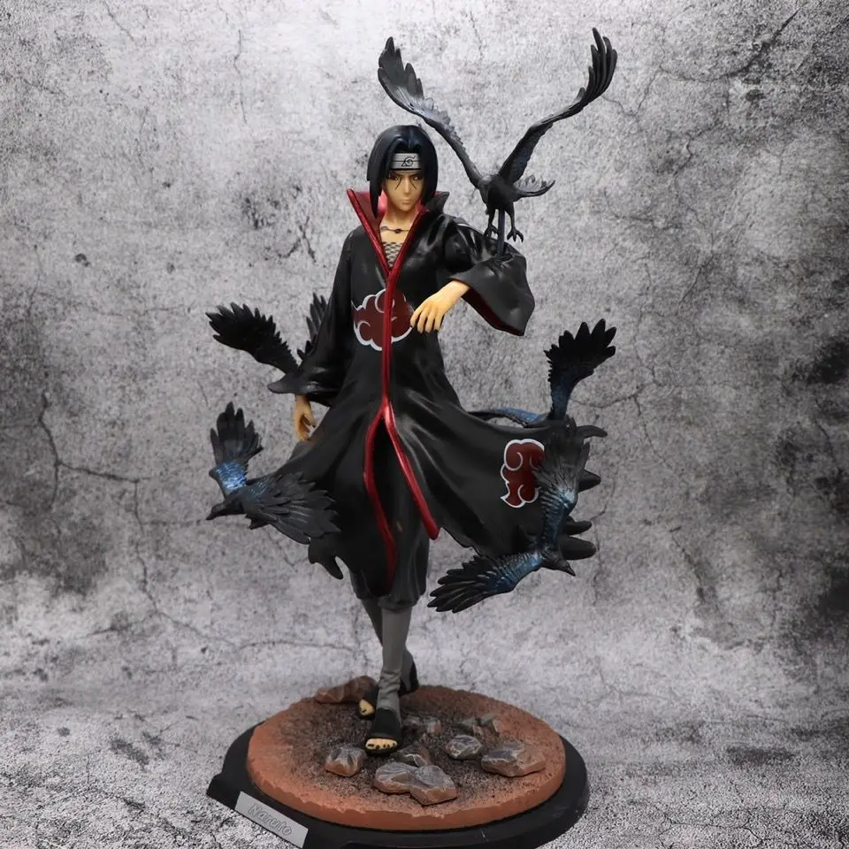 Figura de Anime de Naruto Shippuden, Uchiha Itachi, Versión Akatsuki, con Cuervo y Base con Efecto, Estatua de Juguete