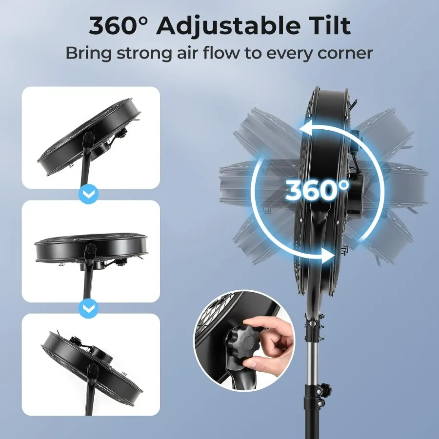 20 مروحة بقاعدة عالية السرعة مع وظيفة متأرجحة صناعية 3 إعدادات للسرعة 360 درجة إمالة وارتفاع قابل للتعديل للتجارة #5