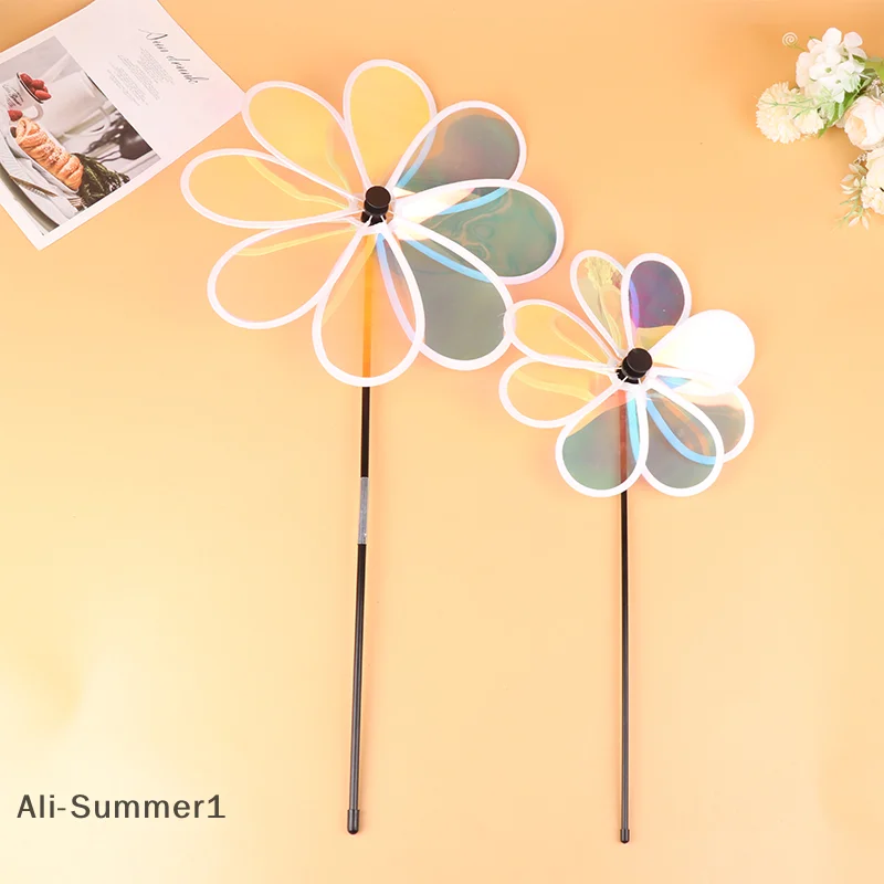 【E】1Pc Sunflower Windmill Pinwheel Colourful Sequins Foldable Windmill Carry Camping Picnic Home Garden Decoration