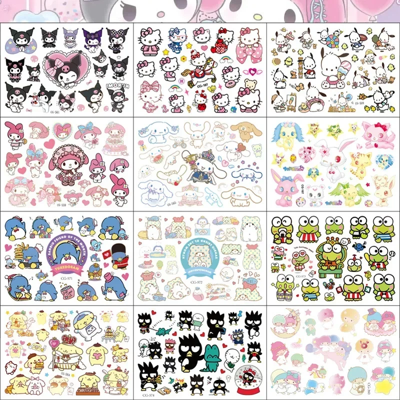 Sanrio Kuromi Hello Kitty Cat Tattoo Sticker Mymelody Tattoos Cinnamoroll Stickers Cosplay Decor Temporary Waterproof Art Tattoo