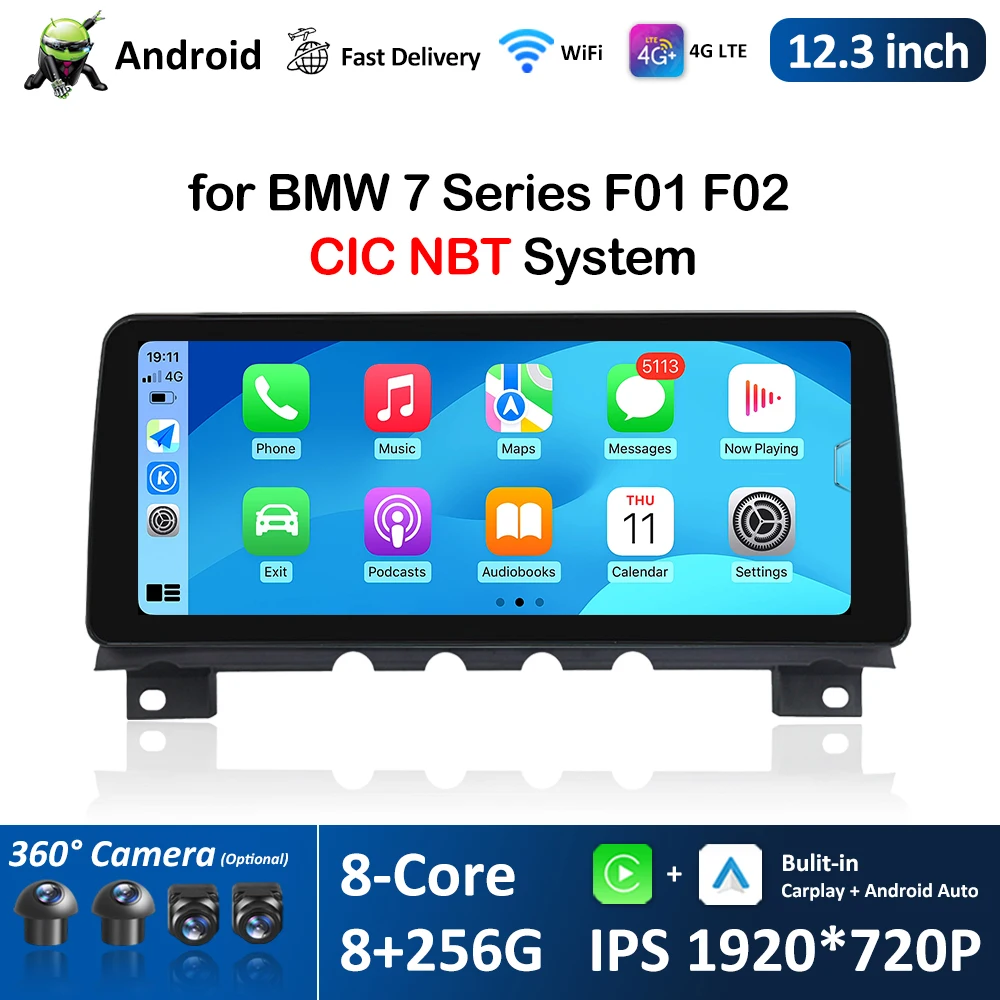 

12.3'' for BMW 7 Series F01 F02 CIC NBT System DSP Stereo Bluetooth 4G WiFi GPS Navi Android Car Radio Video Multimedia Player