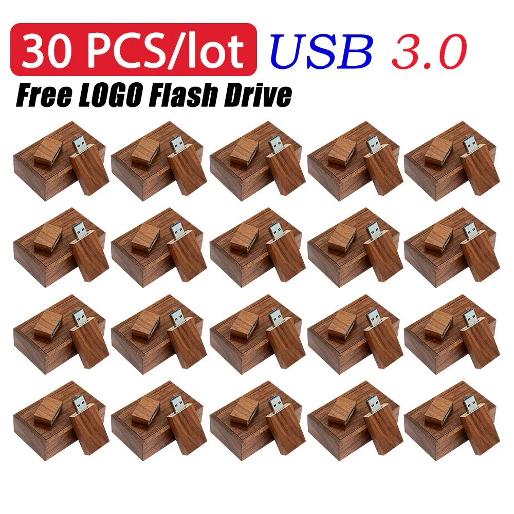 30pcs USB Flash Drive 3.0Customizable LOGO Wooden Pendrive 16GB 32GB Memory Stick Wedding Gift Creative gifts wholesale price