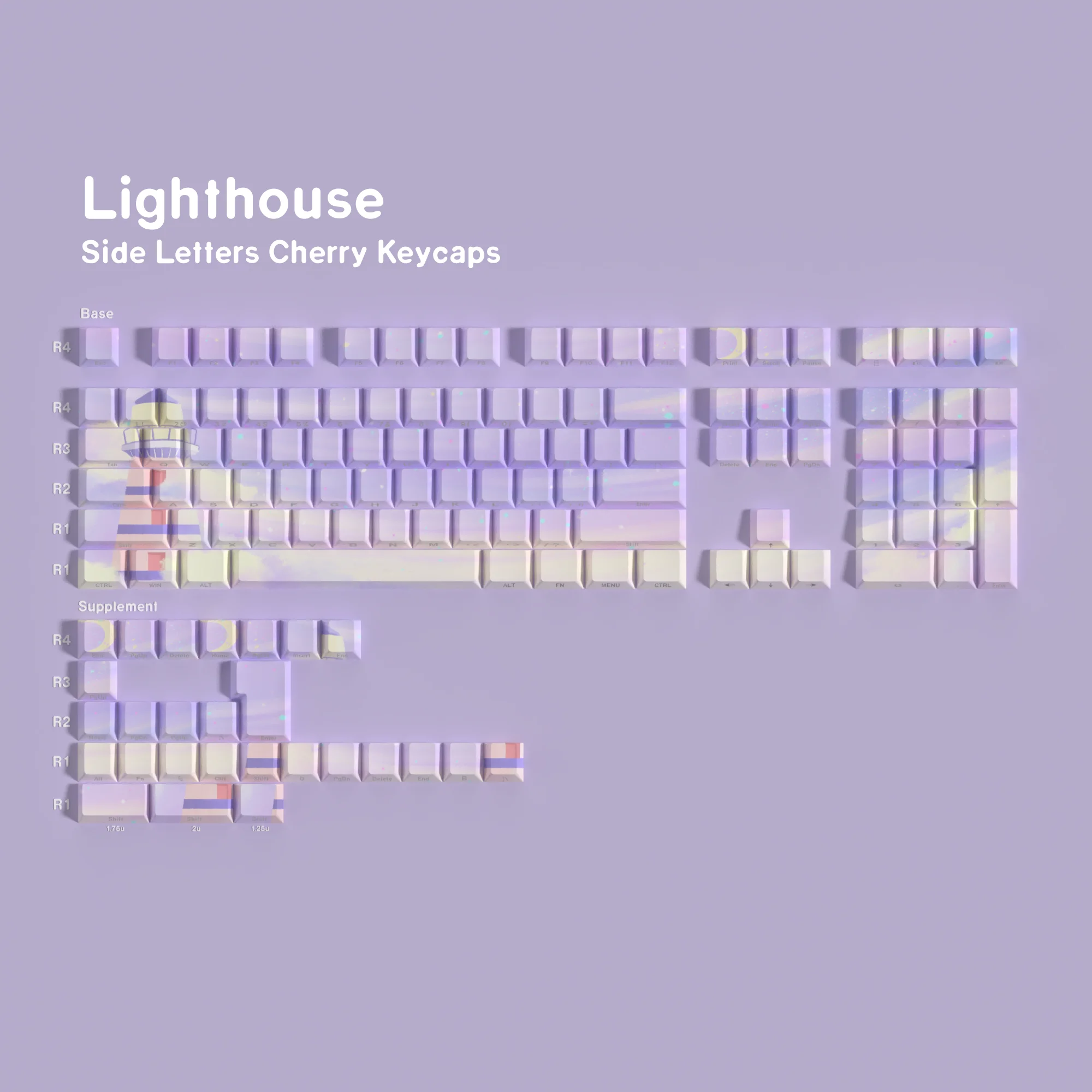 

JCM Lighthouse Side Print Pbt Keycap Cherry Profile Backlit Through Tranparent Letters Big Set Key Caps For Wooting Hi75 A75