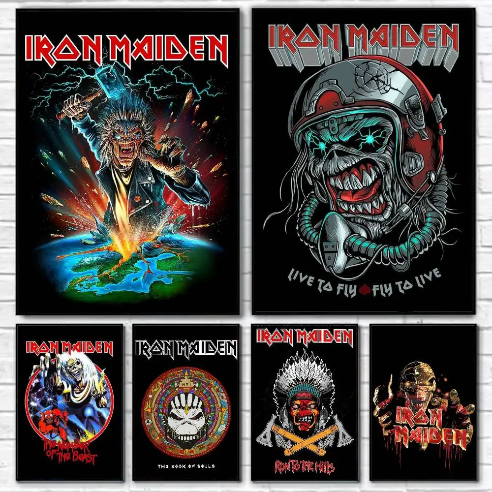 

Band I-Iron horror M-Maiden Poster Self-adhesive Art Waterproof Paper Sticker Coffee House Bar Room Wall Decor