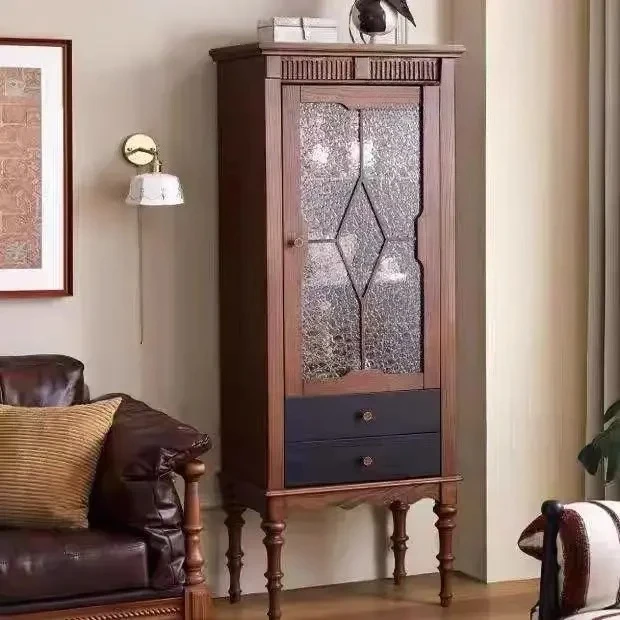 

Угловой шкафчик для гостиной из красного дуба, угловой шкаф, антикварный цвет, витрина, угловой шкаф для хранения из цельного дерева