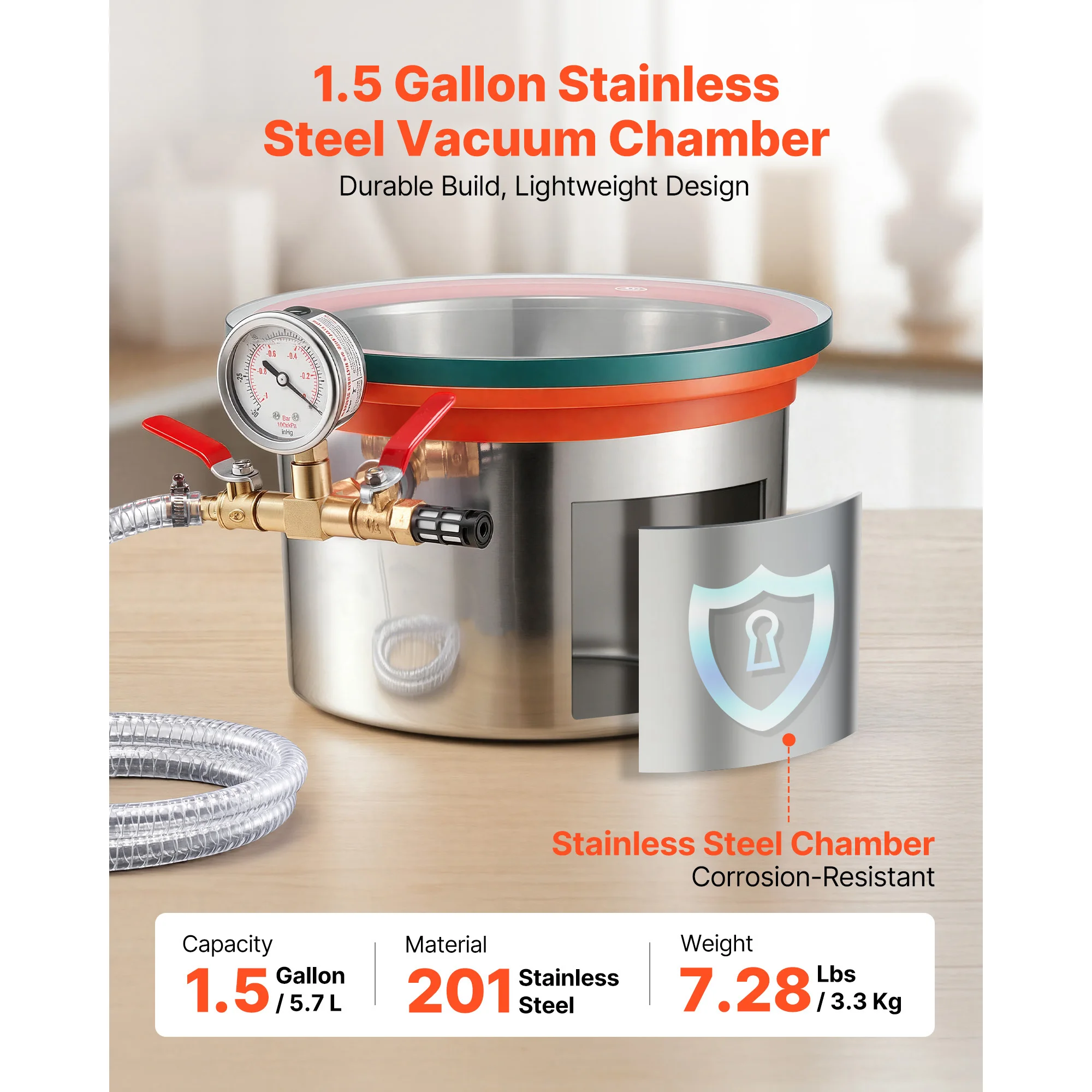 SucceBuy 1.5 Gal / 9 Gal / 15 Gal Vacuum Degassing Chamber with Tempered Glass Lid, Hose, Air Filter, for Resin Casting, Stabilizing Wood, Degassing Silicone, Epoxies, Essential Oils