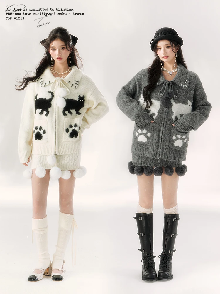 

Вязаный свитер Lazy Ball, милый молодежный комплект из полиэфирного волокна, длинный свек, повседневный женский открытый кардиган, трикотаж