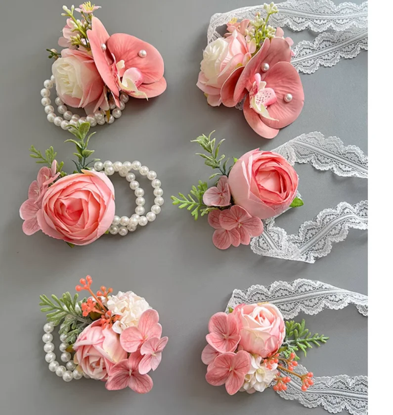 

Small fresh forest Phalaenopsis bridesmaid group bride wedding pearl chain wrist flower