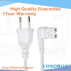 White EU European 2 Prong Plug to IEC320 C7 Figure 8 Angle Adapter Power Extension Cable Cord for Samsung Philips Sony LED TV