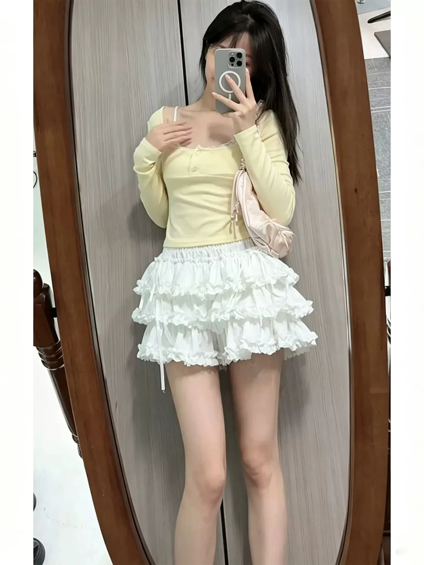 Sweet Style High Waist A-Line  Skirt Women's Early Autumn New Spicy Girl Flounce Short Skirt Casual Breathable Skirt
