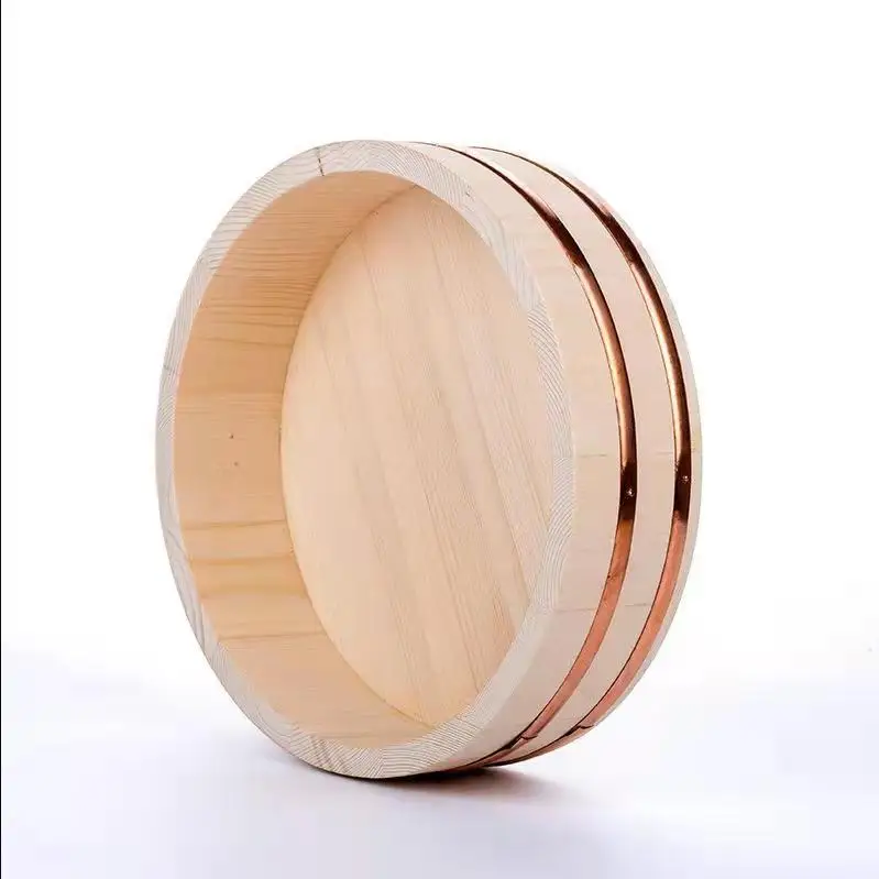 high-quality China Supplier Top Wooden Sushi Rice Mixing Tub With Copper Circle Japanese Barrel