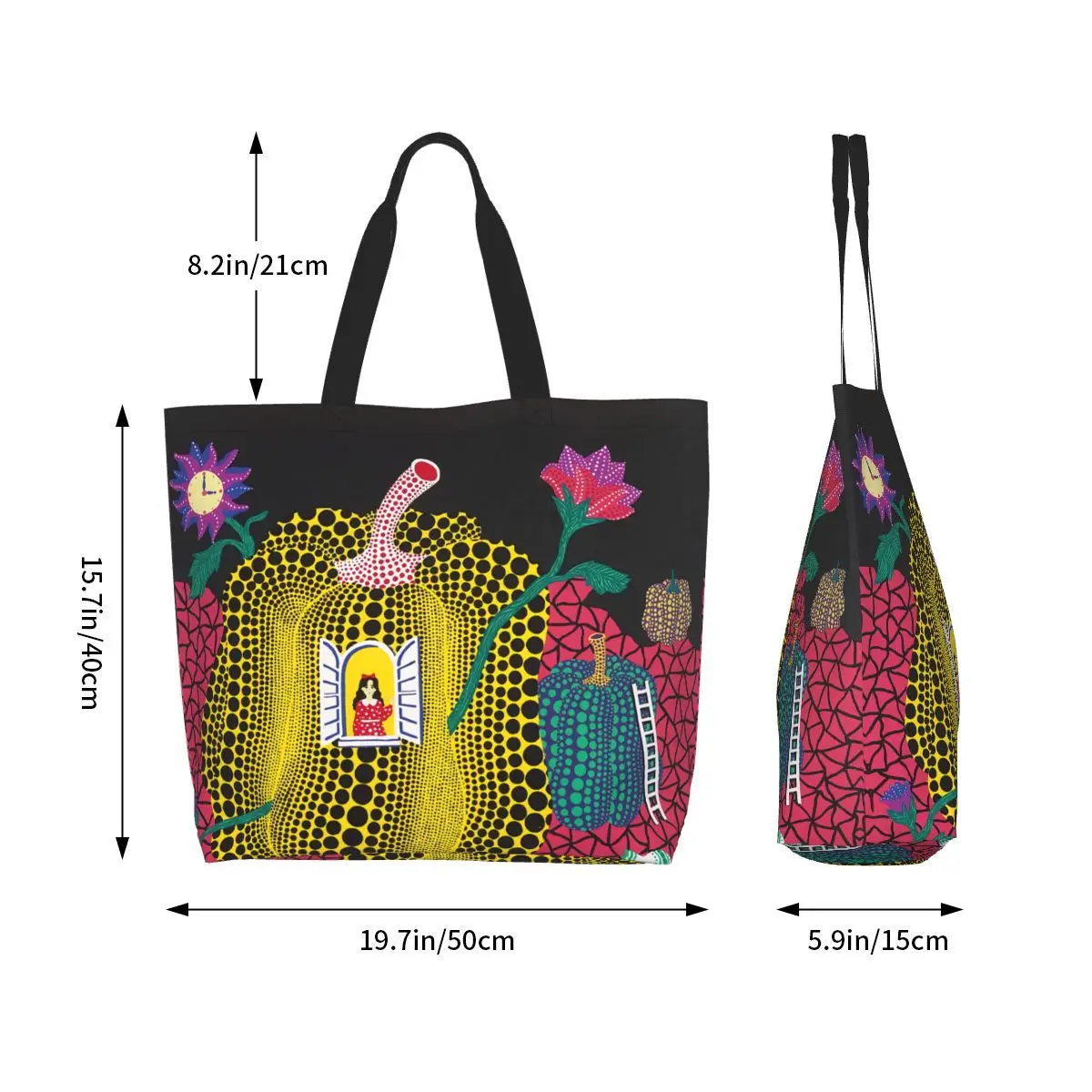 Cute Printed Yayoi Kusama Abstract Painting Tote Shopping Bag Washable Canvas Shopper Shoulder Handbag