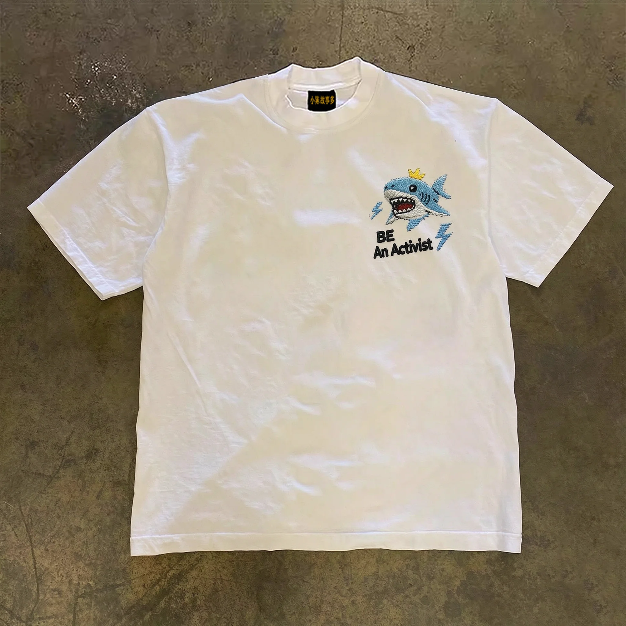 Pure Cotton Short Sleeve T-Shirt Double Thread Loose Fit Unisex Summer Breathable Casual Retro American Style 3A260g