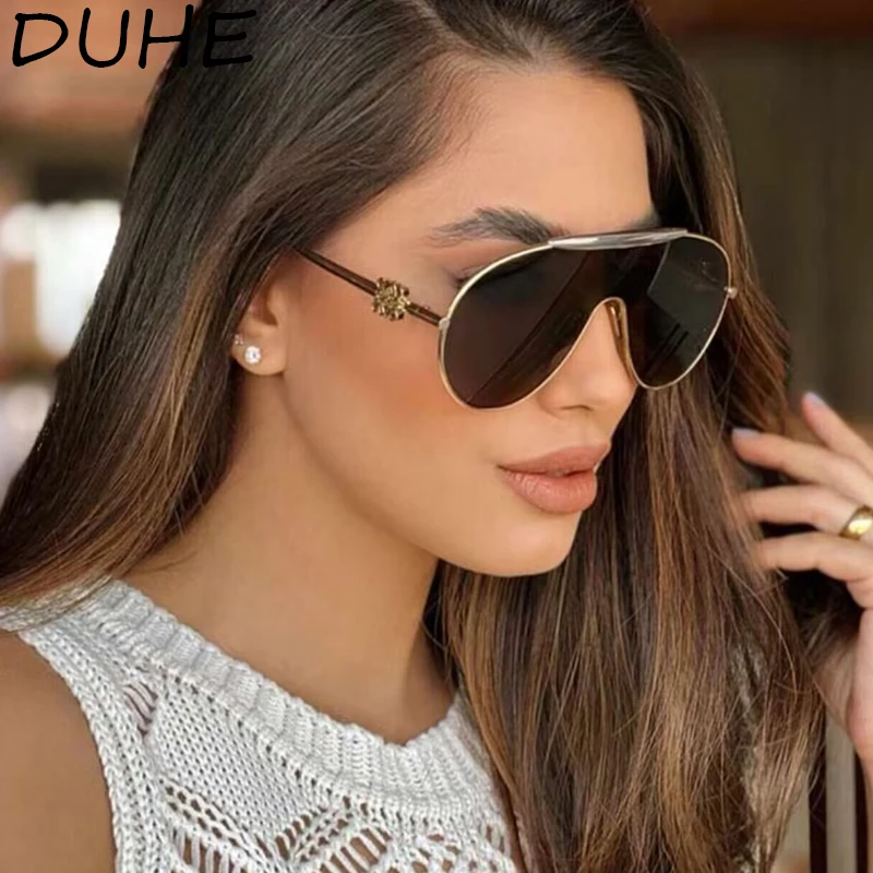 Einteilige Piloten-Sonnenbrille mit übergroßem Rahmen, neue High-End-Luxus-Metall-Sonnenbrille, personalisierte Reise-Sonnenbrille für Damen, UV400DUHE