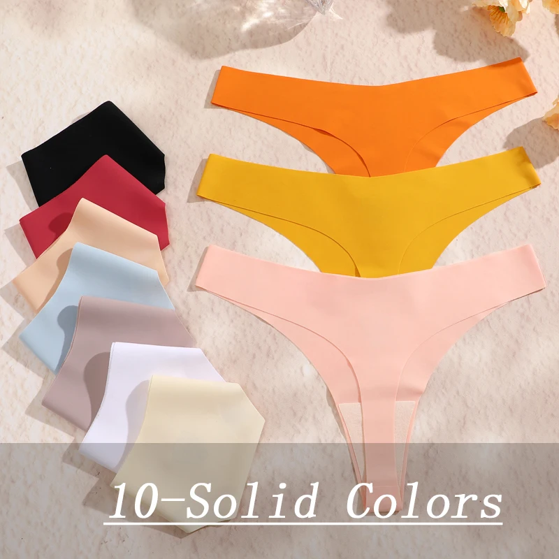 6PCS/Set Women Seamless Panties Sexy V Waist G-String Thongs Female Ultra Thin Underwear Dopamine Colors Summer Fashion Panties