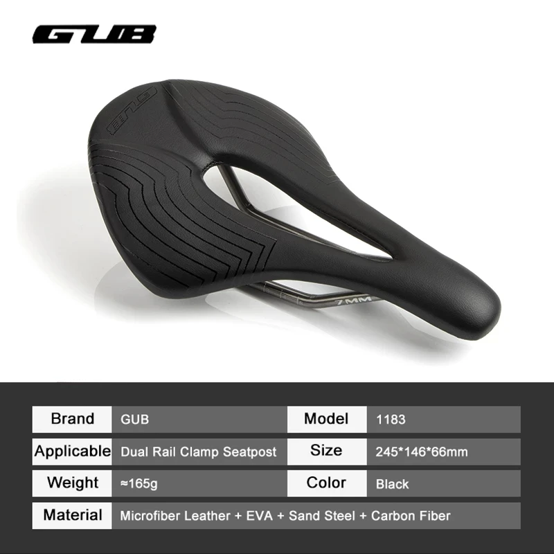 GUB UltraLight Bicycle Saddle Microfiber Leather 3K Carbon Fiber Base Titanium Alloy Seat Bow Hollow MTB Road Bike Seat Cushion