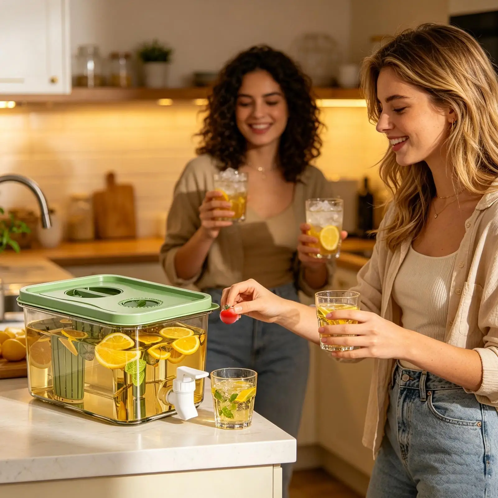 Drink Dispenser for Fridge 2.8L Water Container with Spigot Drink Dispenser Fridge for Pantry Party Countertop Home Kitchen