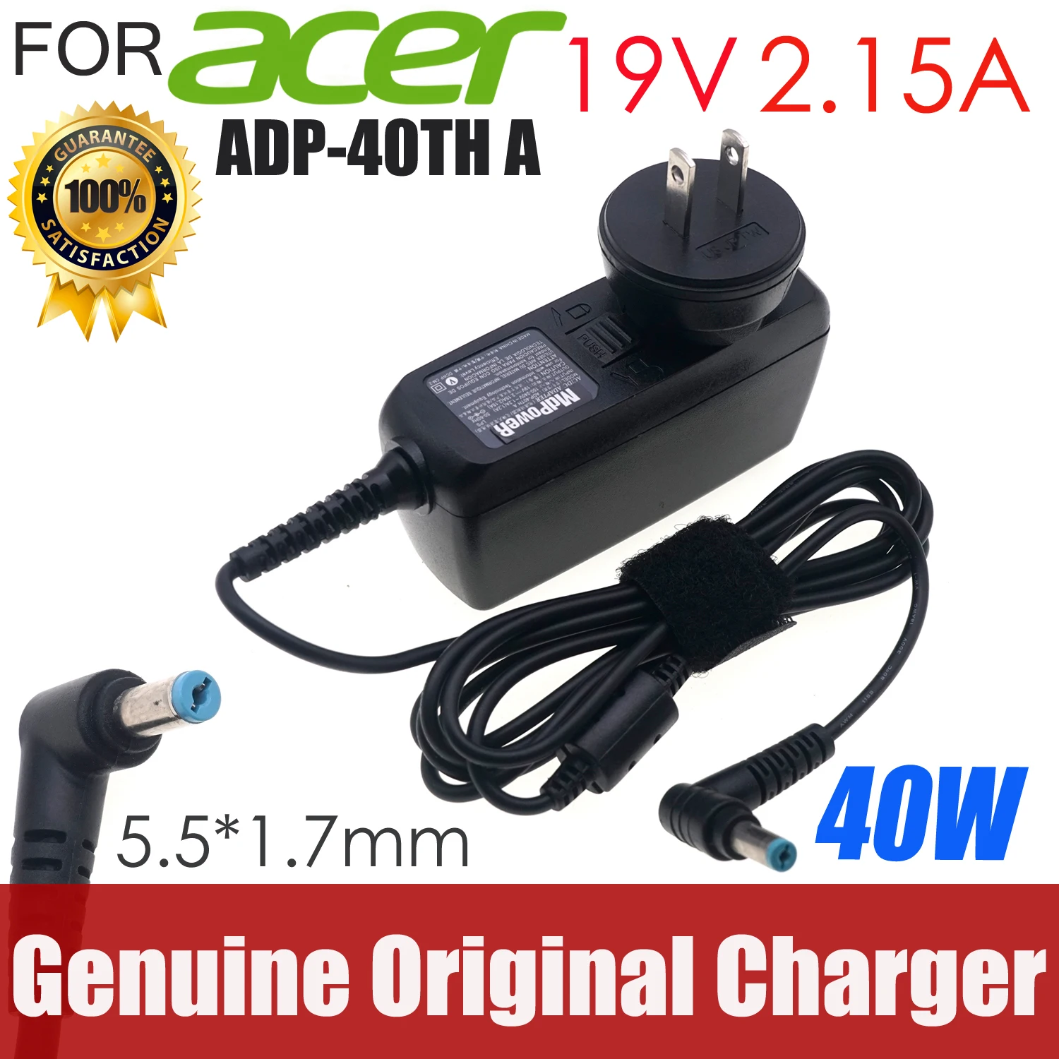 

ADP-40TH A ADP-40PH BB 19V 2.15A 40W 5.5x1.7mm PA-1400-14 AC Adapter Charger For ACER ASPIRE ONE 532H AC761 S230HL Laptop