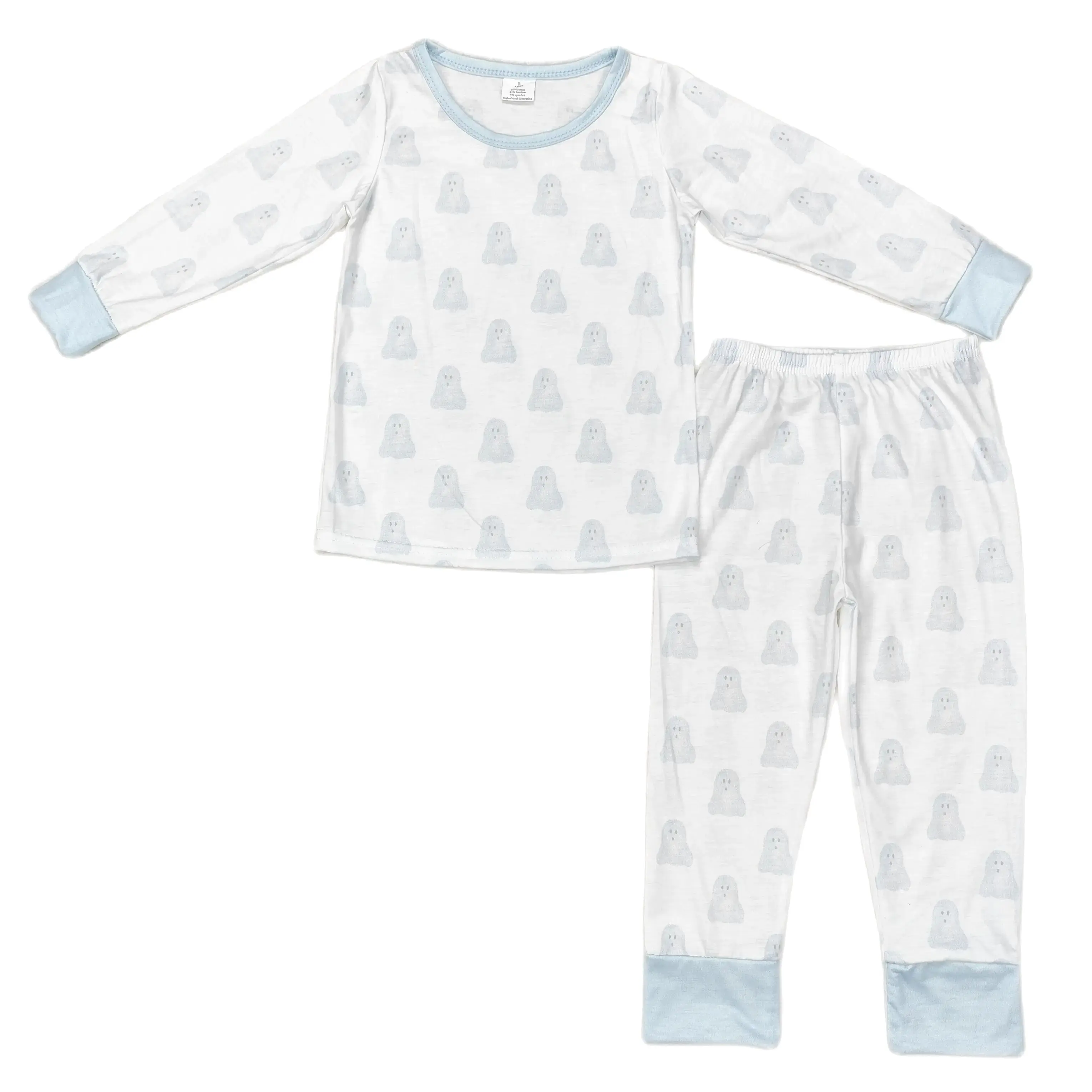 BLP0540 Kids Boys Autumn Pajamas Outfit  Sets Long Sleeves Top Blue Ghost White Print With Trousers Children Clothes