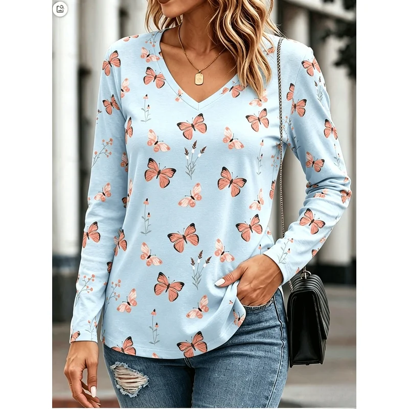 Breathable All Over Print Vintage Ethnic Abstract Paisley Plant Vine Flower Botanical Graphic Long Sleeve V Neck T Shirt Casual
