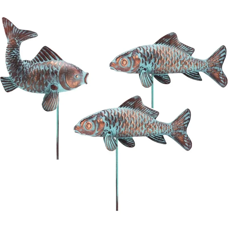 

Set of 3 Garden Koi Fish Statue Antique Copper Fishes Outdoor Décor Garden Sculptures & Statues Metal Koi Fish Figurine Ornament