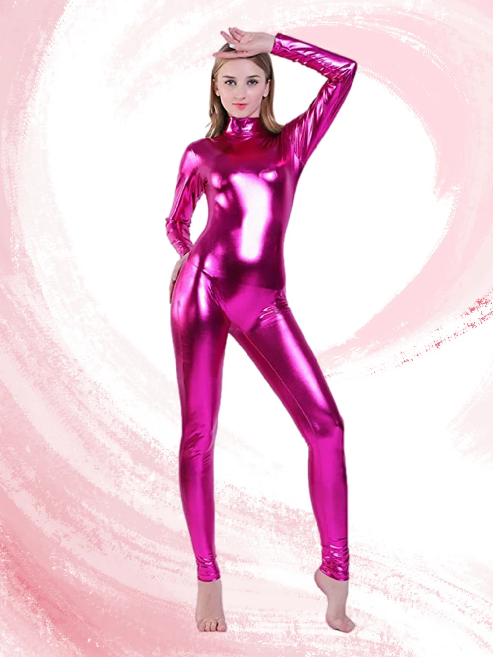 

Speerise Women Shiny Metallic Ballet Dance wear Jumpsuits Front Zipper Unitard Stage Perforance Halloween Costumes Cosplay Suits