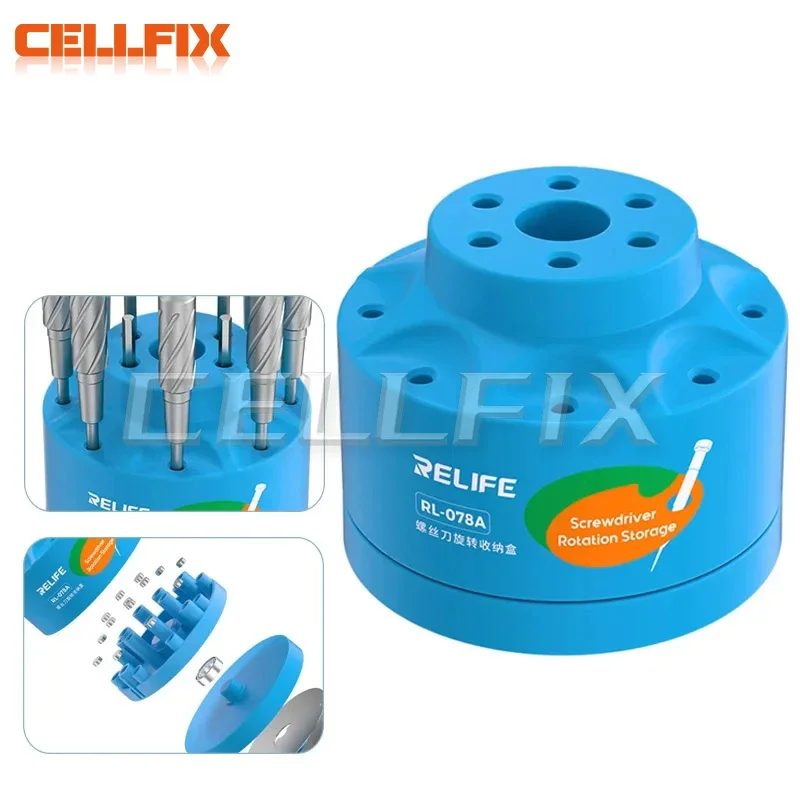 

RELIFE RL-078A Screwdriver Rotating Storage Box for Mobile Phone Repair Multiple Holes Soldering Iron Tips Storage Holder