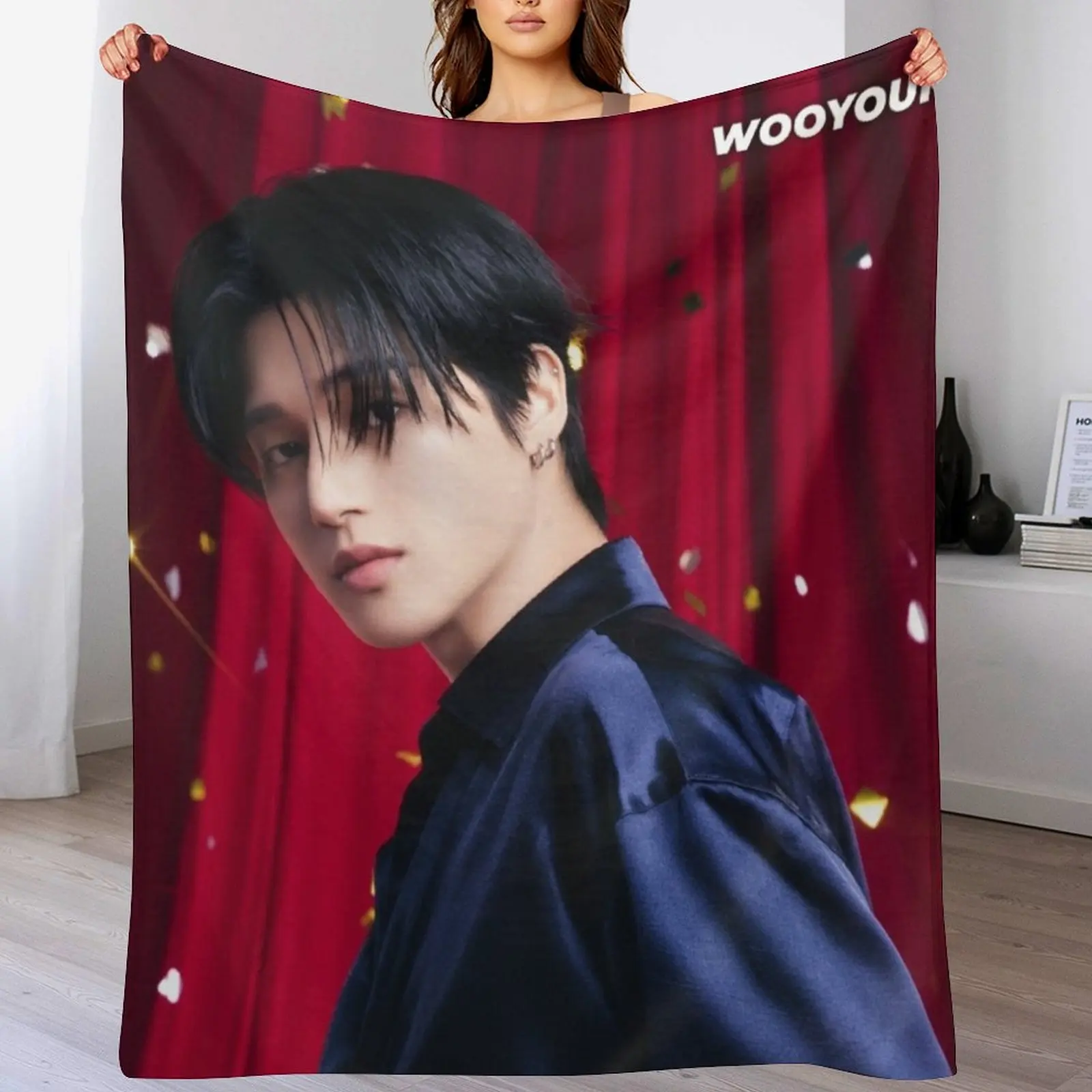 WOOYOUNG Birthday ATEEZ KPOP Throw Blanket Men's Soft Warm Throw Blanket for Couch
