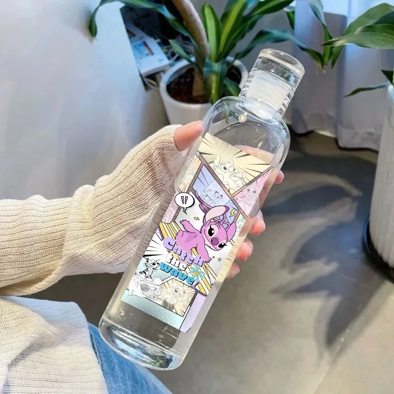 750 مللي زجاجة مياه بلاستيكية شفافة محمولة من ديزني ستيتش، كوب شرب بسعة كبيرة، زجاجات رياضية للسفر، كوب ماء مانع للتسرب