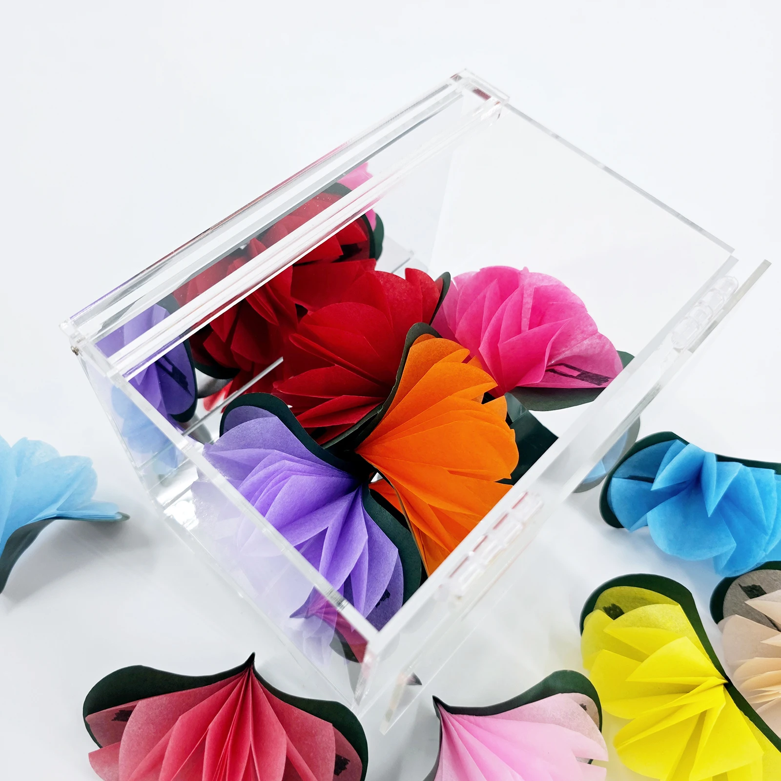 กล่องมายากลใส 16.6x11.6x14 ซม. กล่องเปล่าเปลี่ยนเป็นดอกไม้หรือเงิน สำหรับการแสดงบนเวทีและระยะใกล้