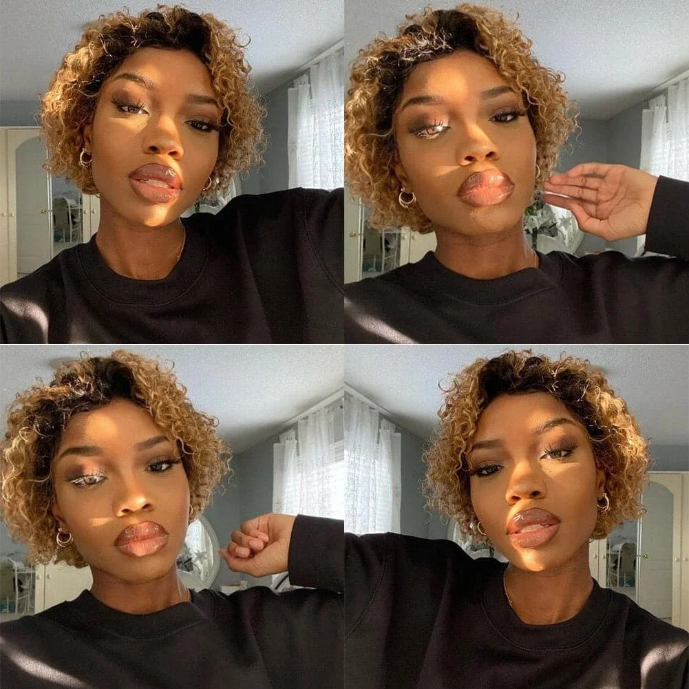 숏 픽시컷 워터 컬리 100% 인도산 인모 가발 13x1 레이스 프론트 가발 여성용 내추럴 컬러 투명 HD 레이스 가발