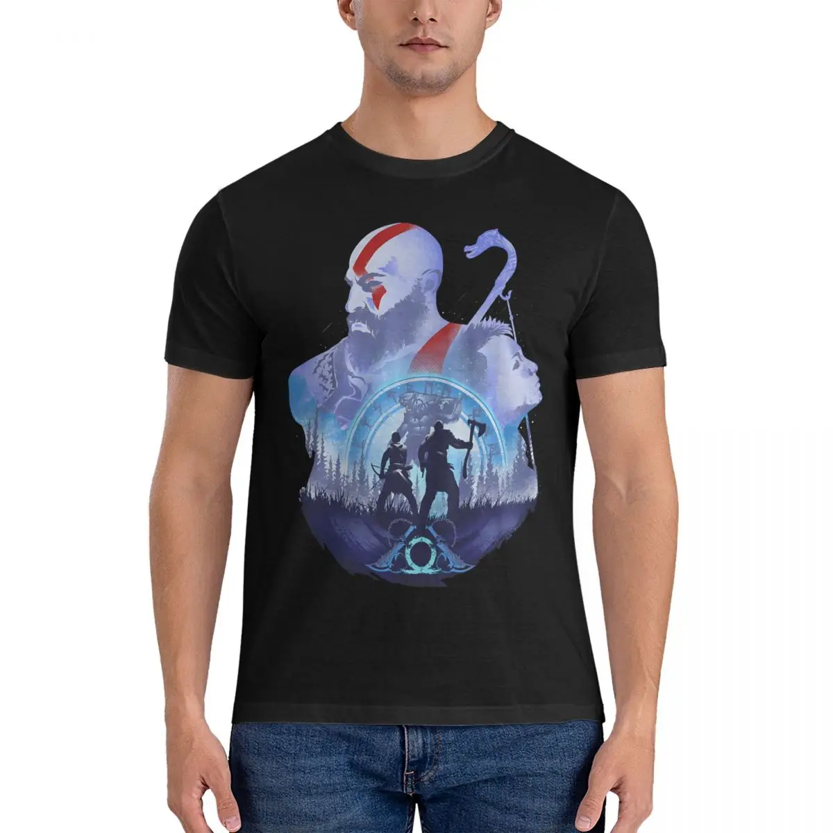 Novelty Kratos And Atreus Adventure V2 T-Shirts Round Neck Pure Cotton T Shirt God Of War Short Sleeve Tees 4XL 5XL Clothing