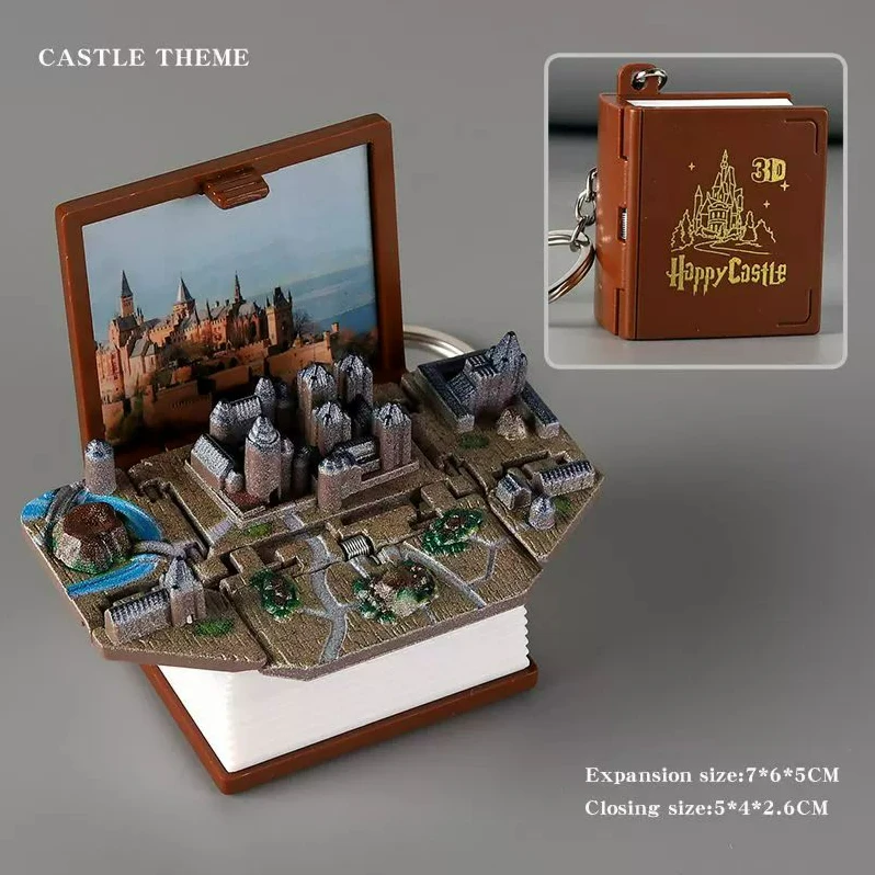 1 Stuks 3d Opvouwbare Pop-Up Boeken Gelukkig Kasteel Citadel Stad Toren Fort Fort Boek Sleutelhangers Nieuwigheid Kinderen Speelgoed Nieuwigheden Grappig