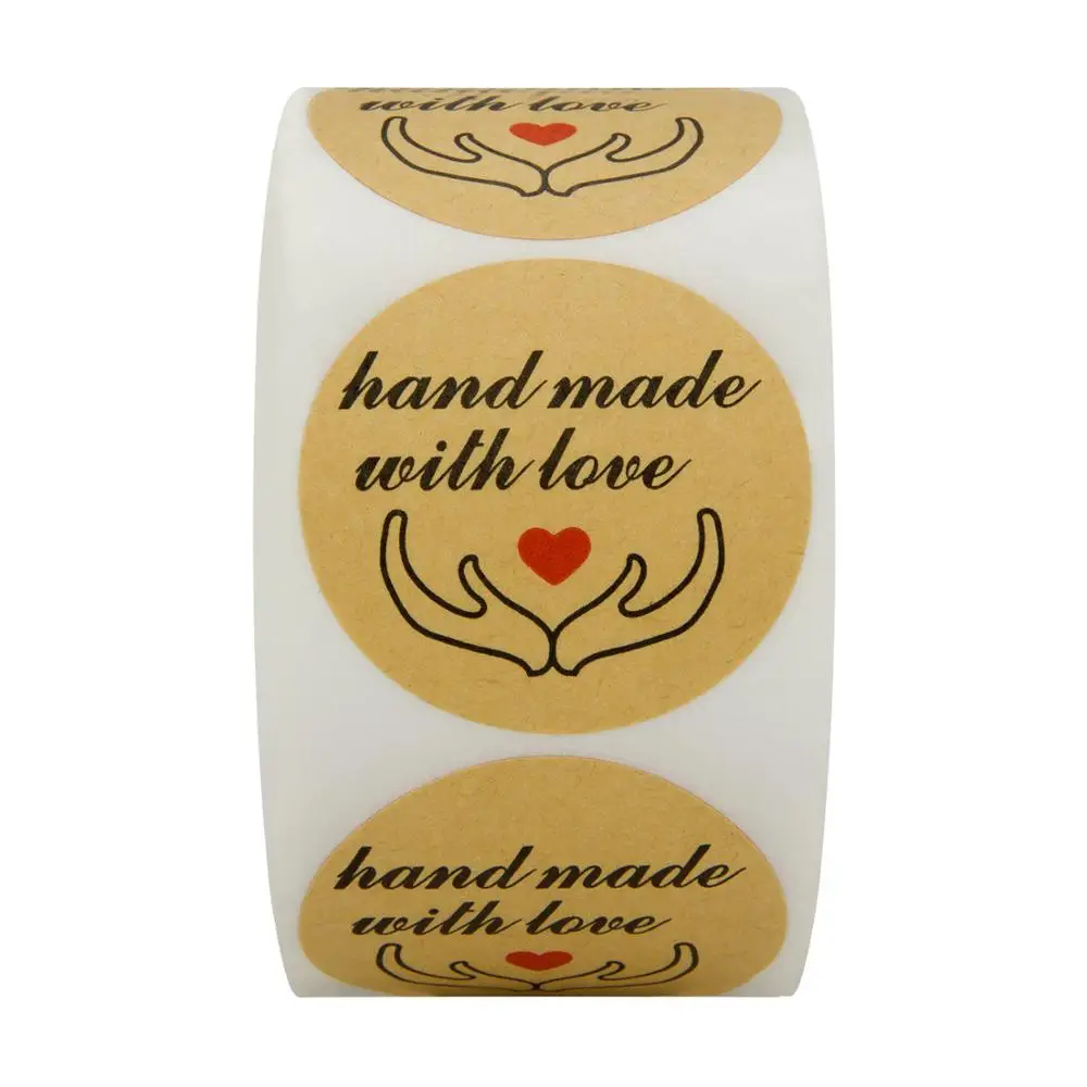 50-500 Stuks Ronde "Hand Gemaakt Met Liefde" Stickers Zegel Etiketten Baby Shower Cadeau Decor Bakpakket Envelop Briefpapier Sticker