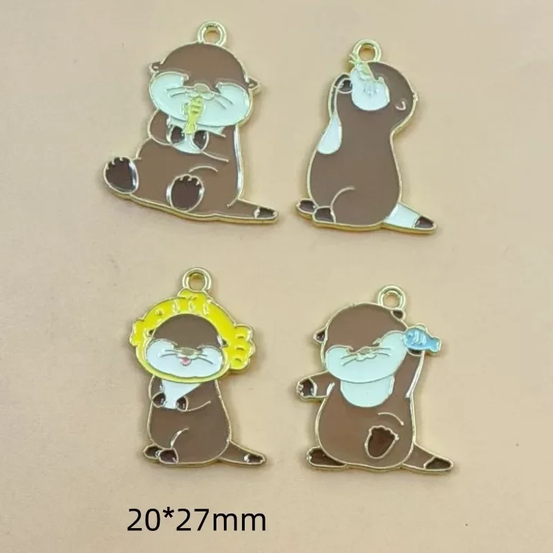 10Pcs Cute Otter Eating Fish Alloy Pendants, Cartoon Animal DIY Accessories for Bracelets & Keychains