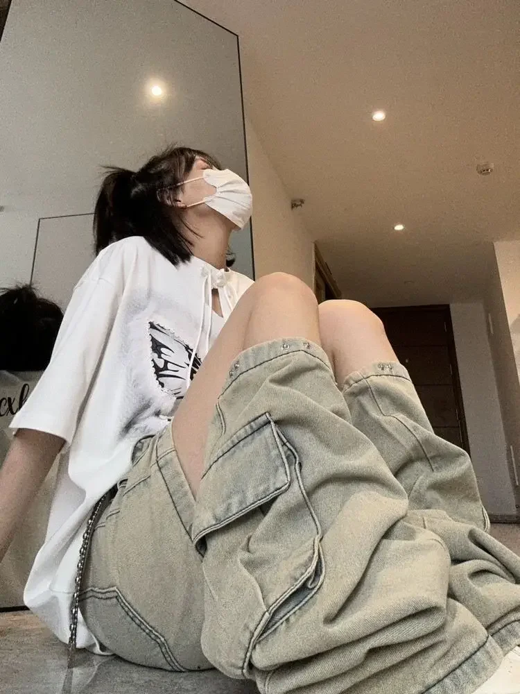 النمط الأمريكي الجديد انفصال تصميم تحسس الأدوات الجينز الإناث Y2K القوطية الرجعية شارع العليا مستقيم صغير فيبي الخصر السراويل