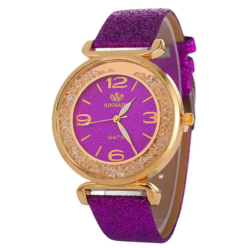 Fashion Watch Korean Version Dusting Gold Powder Watch Pu Leather Strap Wristwatch Elegant Women Clock Gift Relojes De Mujer