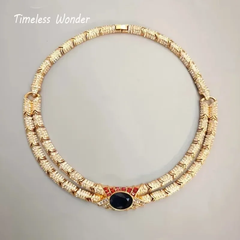 Timeless Wonder Fancy Zircon Geo Pave Necklaces for Women Designer Jewelry Runway Trendy Rare Sweet Gift Top New Mix Set 4628