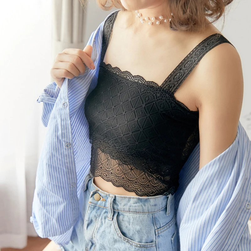 Women Tube Top Solid Color Lace Wrap Chest Lady Bra Top Bustier Crop Backless Sleeveless Padded Bralette Bottoming Vest