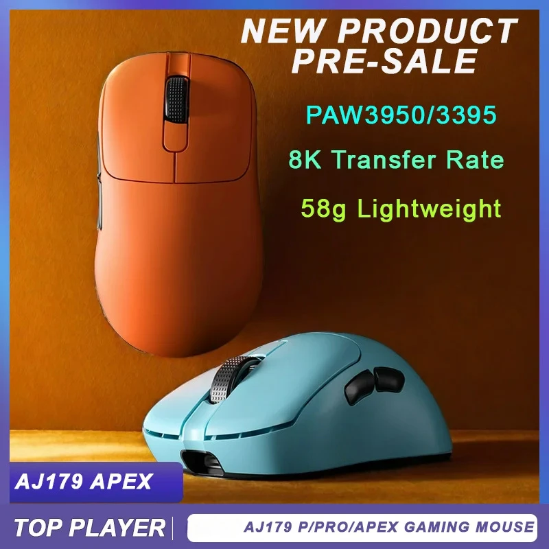 Mouse para jogos Aj179apex PAW3395 sem fio Bluetooth três modos leve com base de carregamento