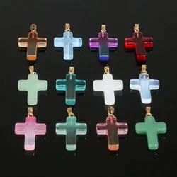 10pcs 18x25mm Gradient Czech Lampwork Crystal Glass Beads Cross Pendant Charms Jewelry For Handmade Necklace Earring Crafts