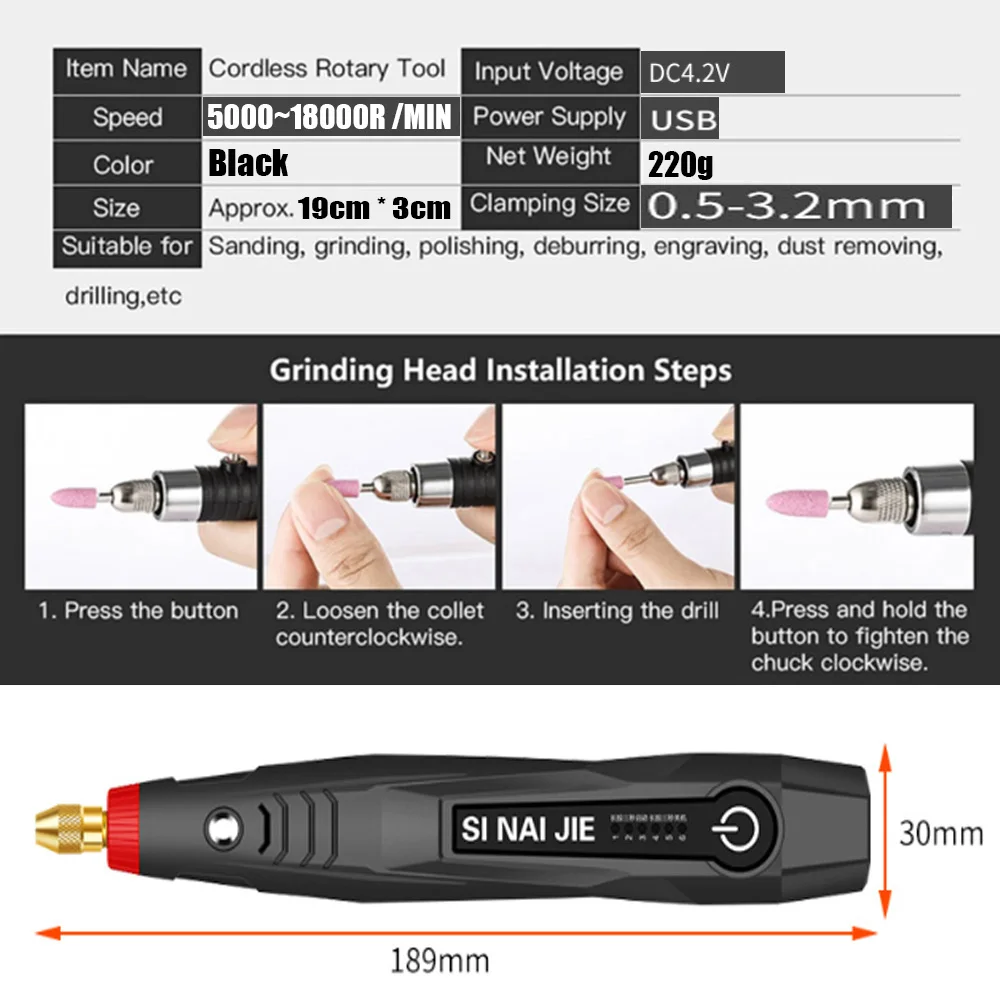 Imagem -05 - Mini Furadeira Elétrica com Carregamento Usb Mini Grinder Grupo Ferramentas Rotativas Acessórios de Gravura Kits para Moagem Faça Você Mesmo Polimento