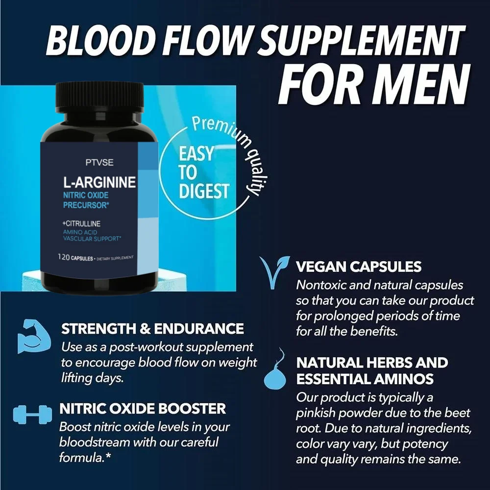 L-Arginine Supplement - For energy, strength and endurance support during exercise | Muscle Mass, Non-GMO