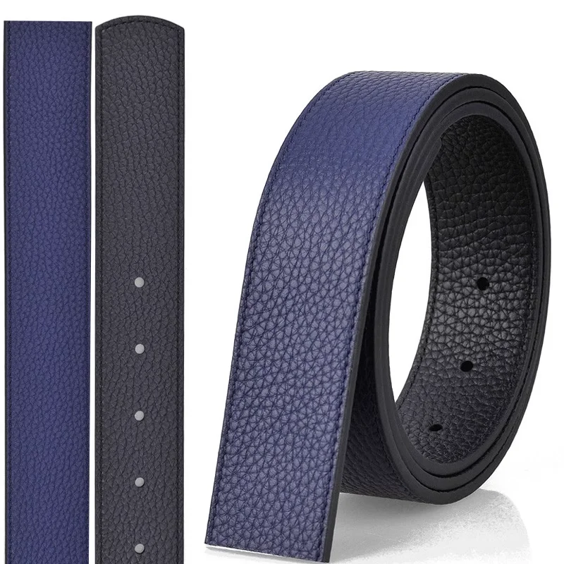 Luxury Lychee Grain Leather Belt Strap, Double-Sided, 8-Buckle Hardware, No Buckle, Custom Made3.4cm