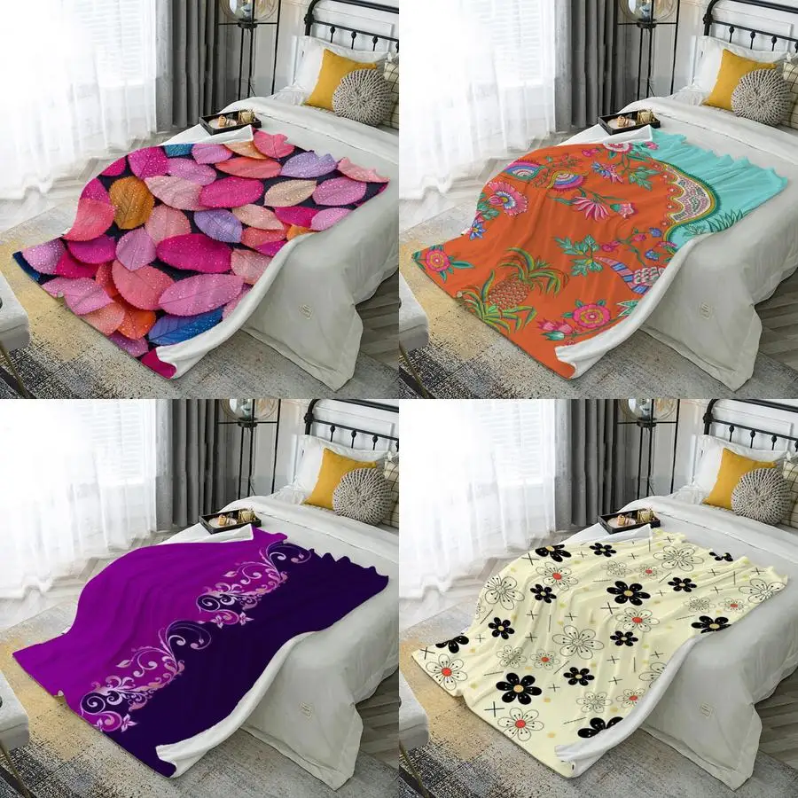 

Colorful Leaf Pattern Microfiber Flannel Cover Blanket Bedroom Living Room Sofa Soft And Comfortable Home Decoration