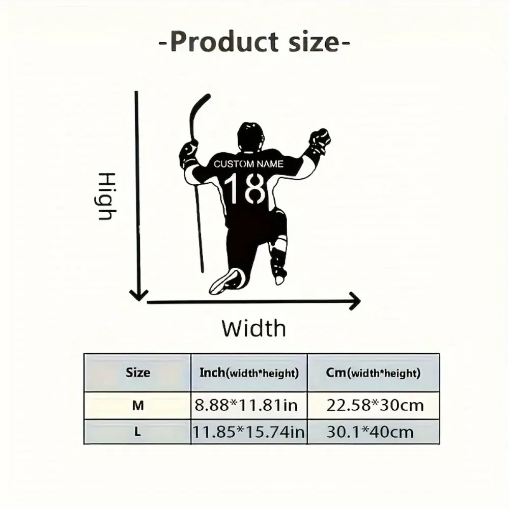 1PC Custom Tailorable Vintage Hockey Player Metal Wall Decor Personalize Black Matte Detachable Reusable Addressable Text Sign