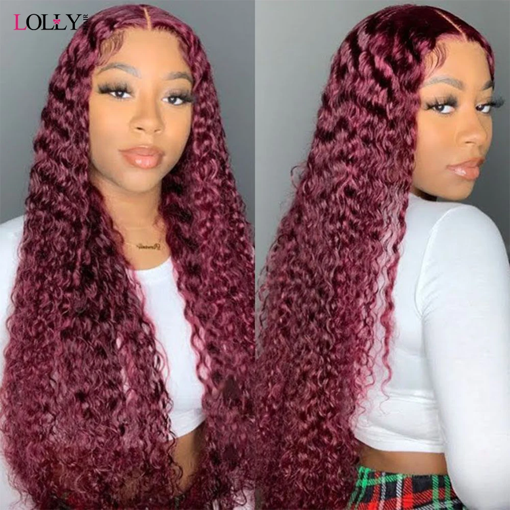 Burgundy 99J Deep Wave Bundles With Closure Brazilian Human Hair Bundles With Closure 4x4 Hair Extension For Women 28 30 Inch